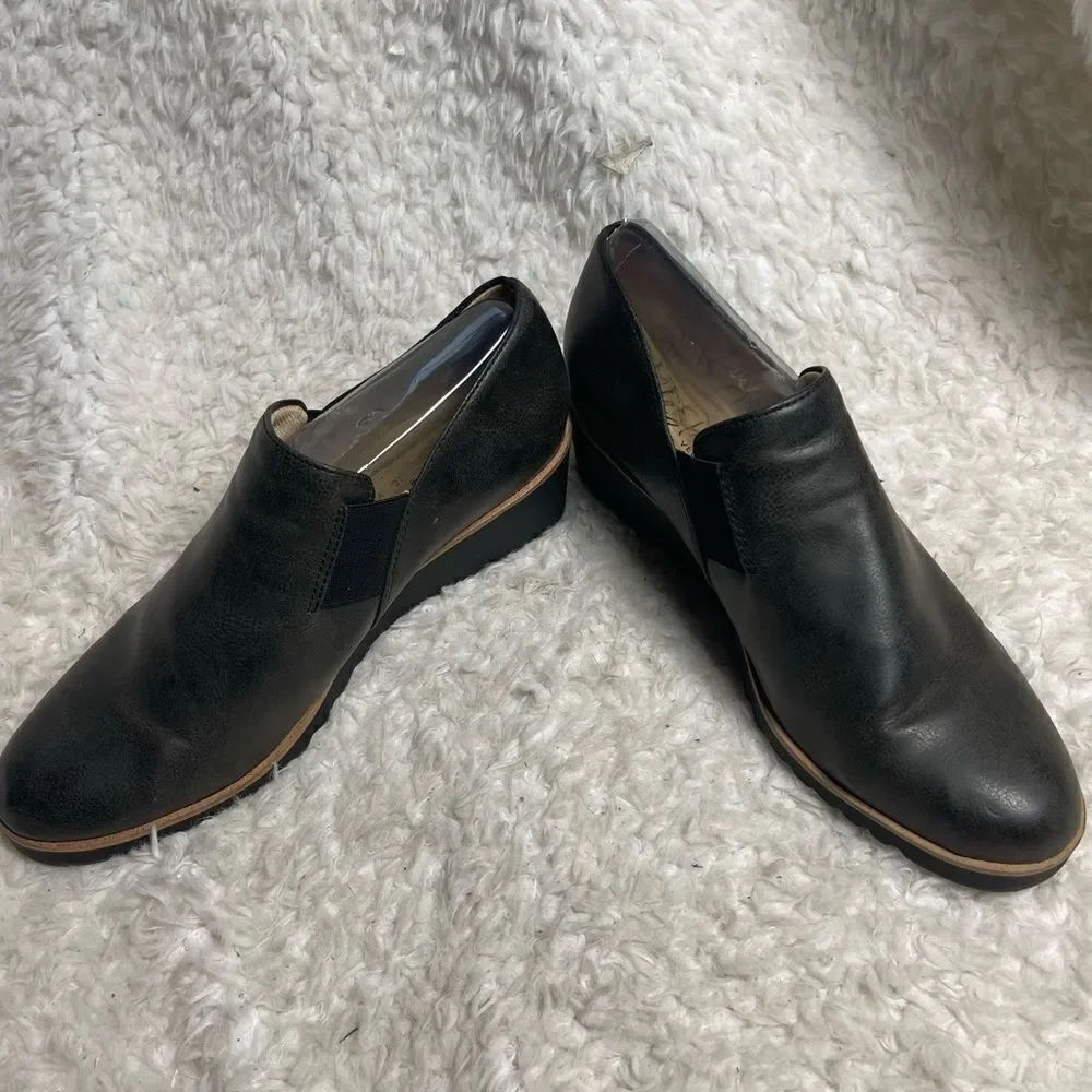 Life Stride Zora Wedge Slip On Shoes Gray/Brown Faux Leather SZ9.5M